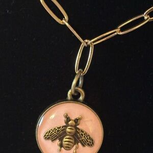 Gucci Gold and Pink Necklace with Bee Pendant